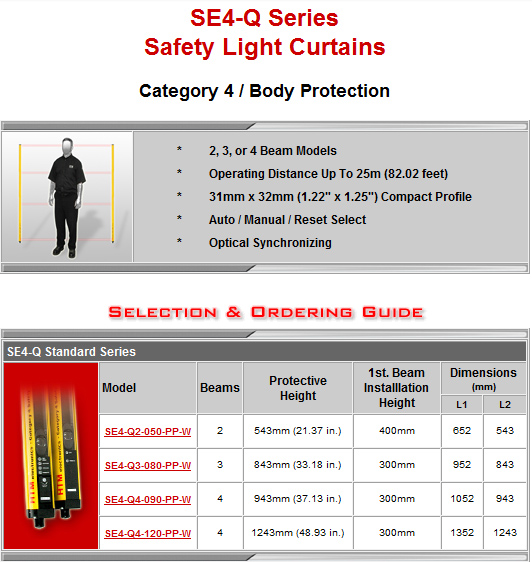 Htm electronics se4-q series safety light curtains