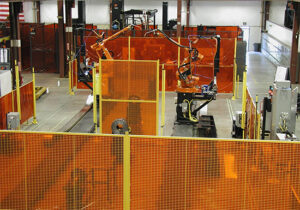 WireCrafters Woven and Welded Wire Barriers 1 WireCrafters wire mesh perimeter barrier guarding around robotic weld cells