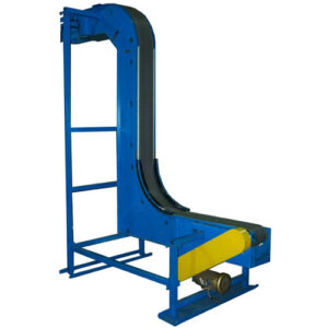 MPI Belted Magnetic Conveyors 1 image of MPI's Magnetic Belted Conveyor configured as a vertical can handling transfer