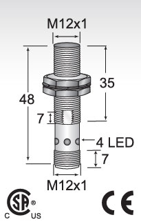 schematic drawing of HTM's Automotive General Purpose Die Protection Sensor, Model M12