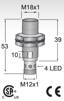 schematic drawing of HTM's Automotive General Purpose Die Protection Sensor, Model M18