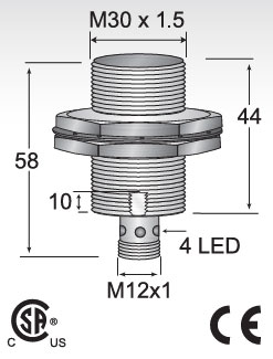 schematic drawing of HTM's Automotive General Purpose Die Protection Sensor, Model M30