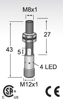 schematic drawing of HTM's Automotive General Purpose Die Protection Sensor, Model M8-MICRO