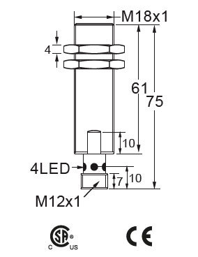 schematic drawing of HTM's Weld Feld Immune Die Protection Sensor, Model M18-WFI