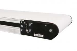 The 3200 belted conveyor can support loads up to 1,000 lbs and speeds up to 600 feet per minute.