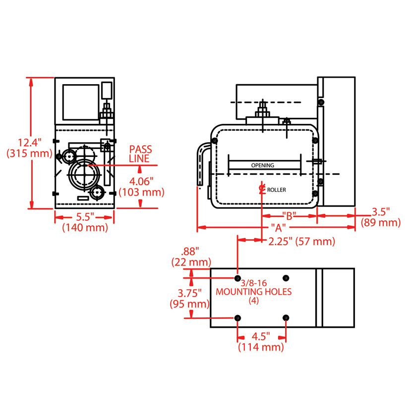100D & 100T Series Dimensions schematic diagram