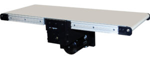 PAX Center Drive Conveyors 1 PAX CD Center Drive belt conveyor with white urethane belt and motor mounted beneath the conveyor