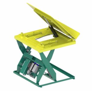 Southworth hydraulic Lift + Tilt Table with open-frame top, tilted